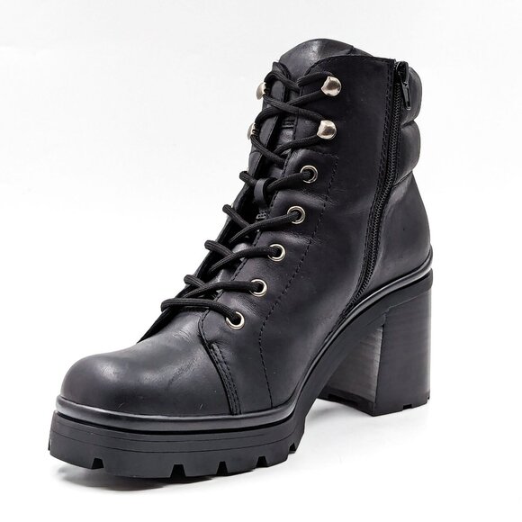 Jeffrey Campbell Hikes Black Leather Festival Platform Combat Boots size 9.5 - Picture 6 of 12